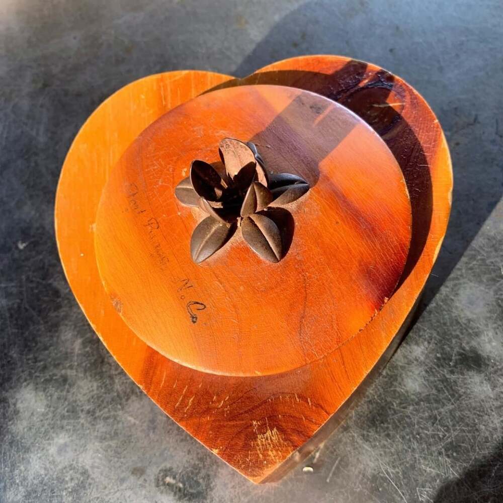 Vintage Handcrafted Wooden Heart Trinket Box